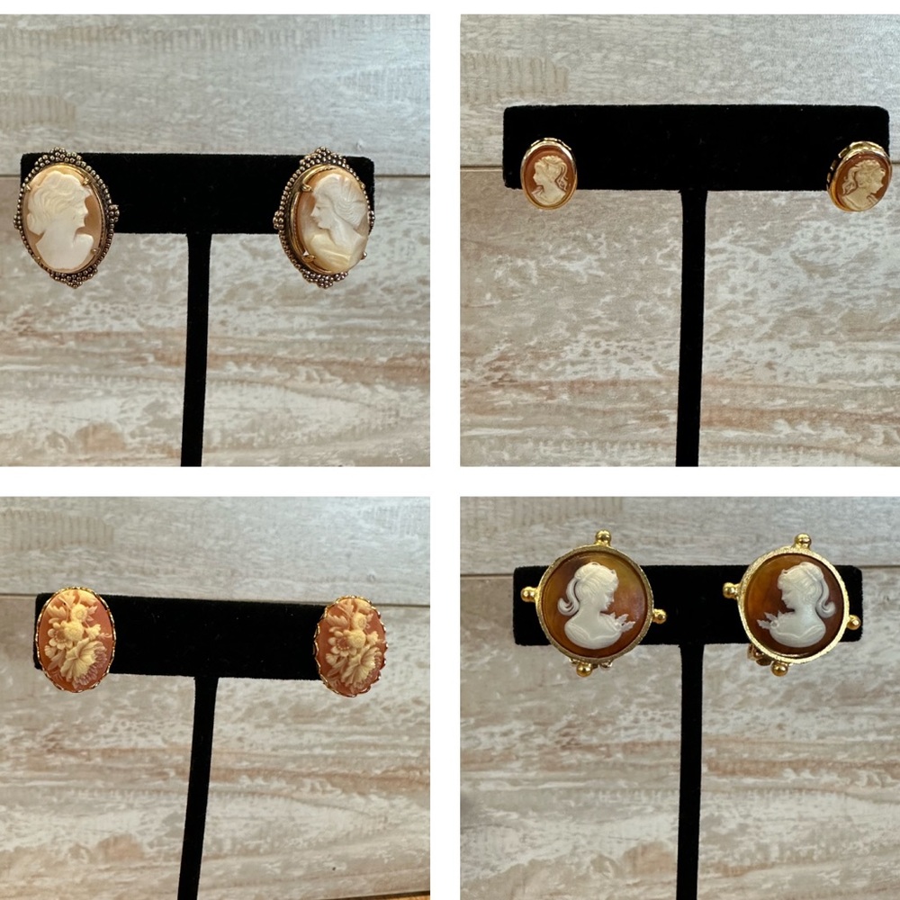 Lot of 4 pairs vintage cameo earrings